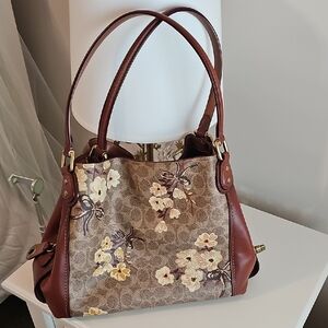 Floral Coach Handbag - Brown and Cream